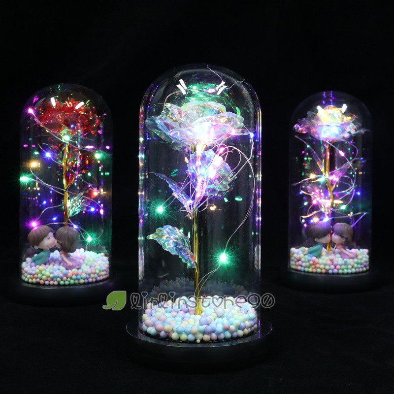 Rose LED Light Glass Gifts for Wife Women Her Girlfriend Valentine Birthday Gift