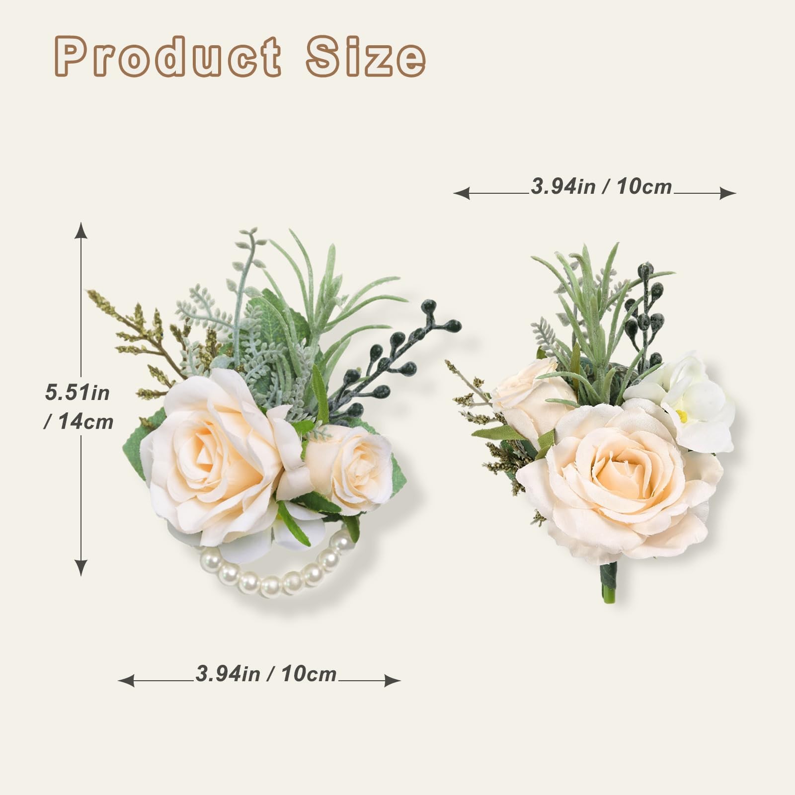 Champagne Faux Silk Rose Corsage and Boutonniere Set for Prom