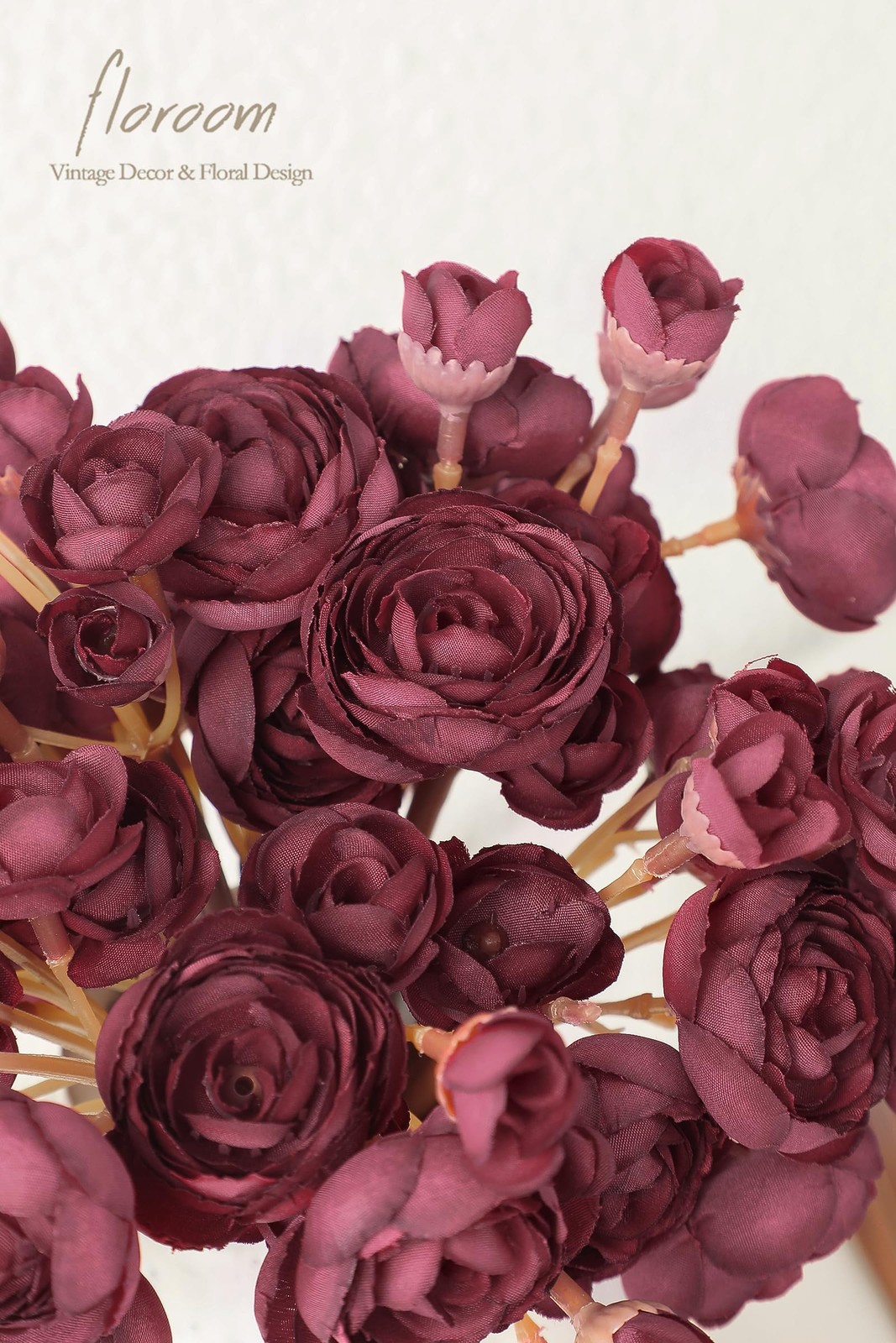 18 PCS Burgundy Artificial Ranunculus Faux Silk Mini Bulk Wedding Flowers