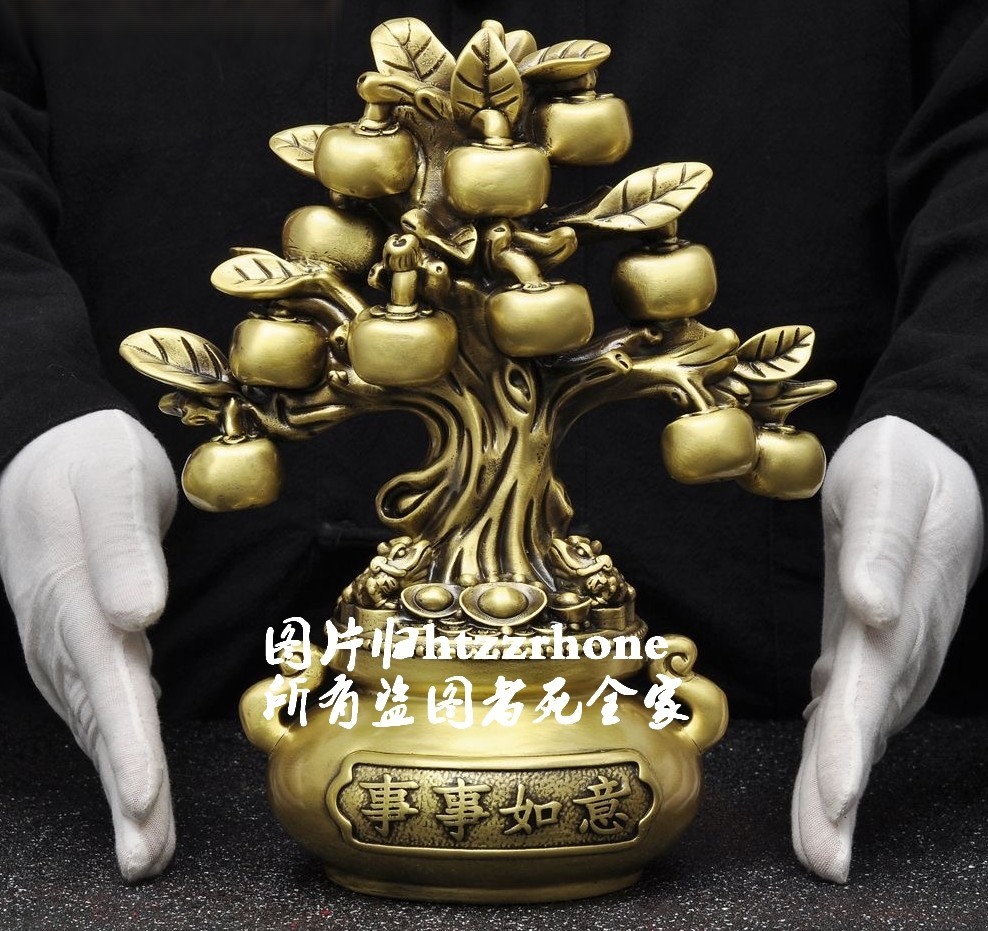 Brass Persimmon Statue Bonsai Tree Fruit Plant Feng Shui Home Office Holiday