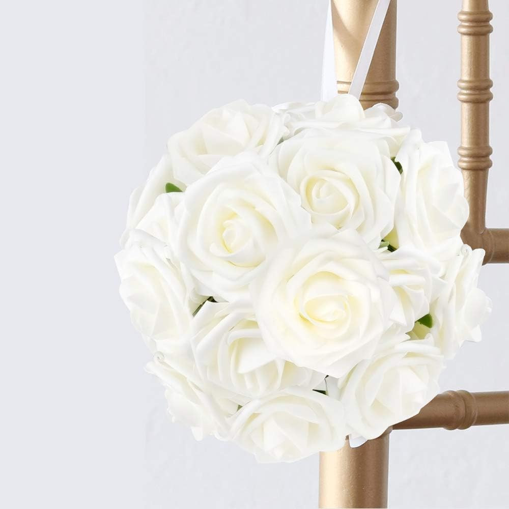 50Pcs Real Touch White Rose Artificial Flowers for Wedding & Party Decor
