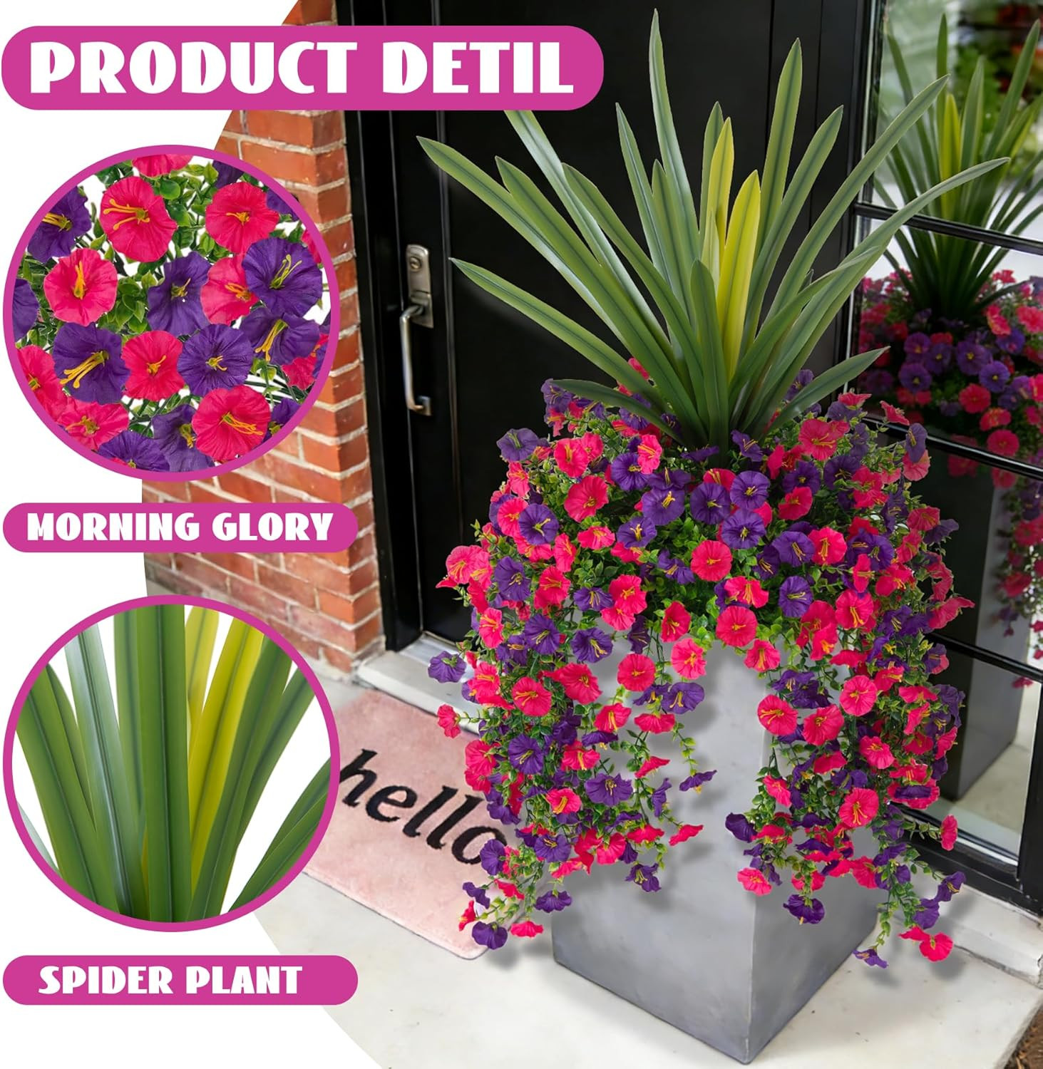 Fake Artificial Morning Glory Flowers for Outdoors+Faux Orchid Greenery Plants U