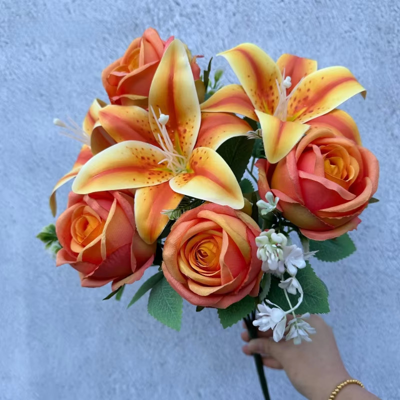 Mix Artificial Roses Lilies Pretty Display For Vase Wedding Table Top Decor HOT