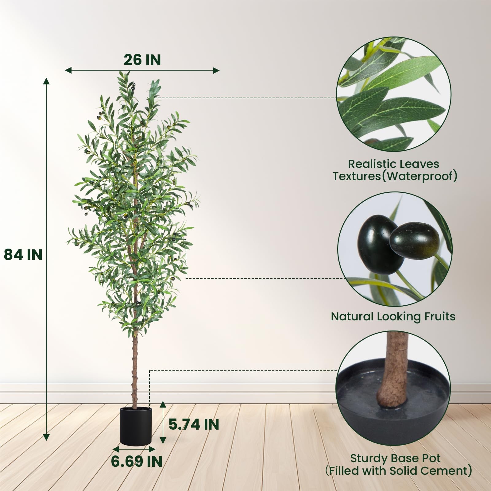 Artificial Olive Tree, 7FT Tall Faux Olive Trees 84in Outdoor Fake Potted Sil…