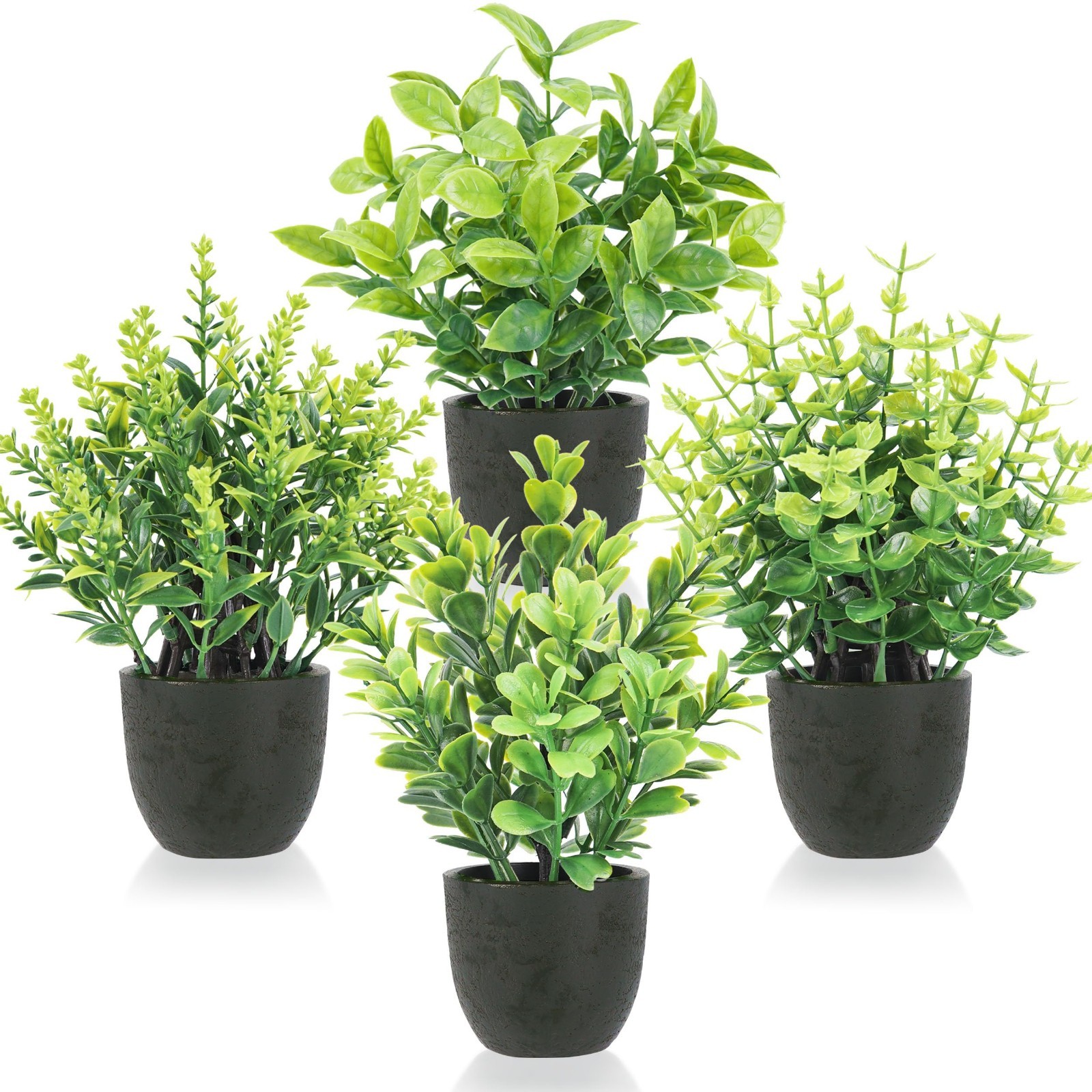 4 Pack Mini Artificial Plants in Pots – Fake Greenery Set for Home, Office, Bath