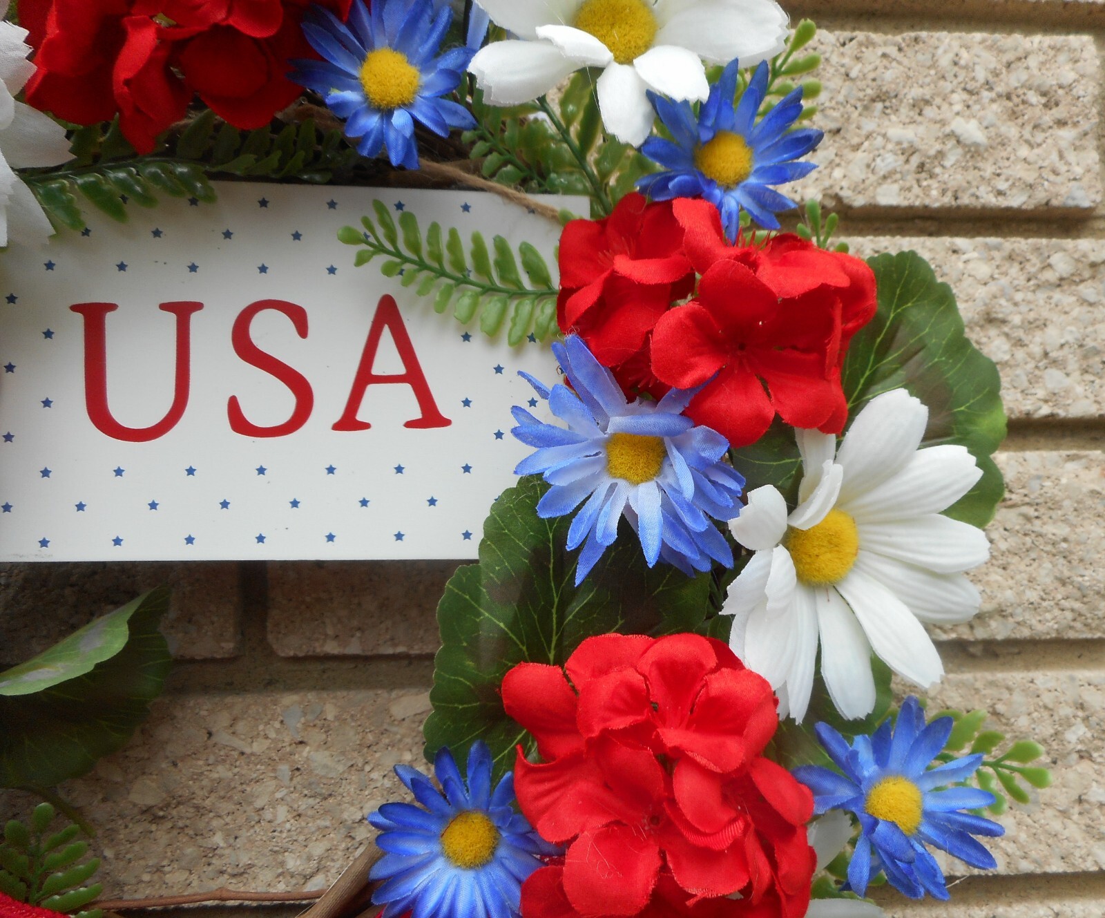 15″ USA Patriotic July 4th Red White Blue Floral Summer Grapevine Wreath