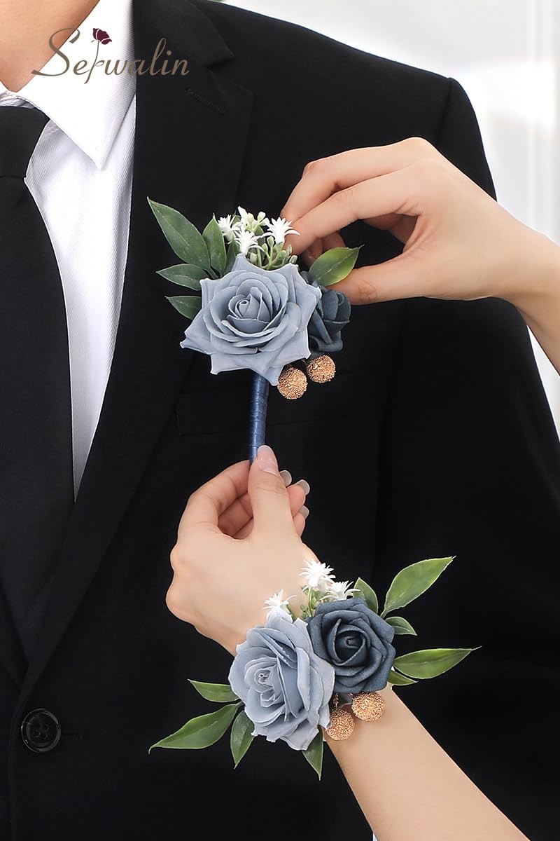 Blue Rose Corsage And Boutonniere Set Prom Flower Wedding Accessories