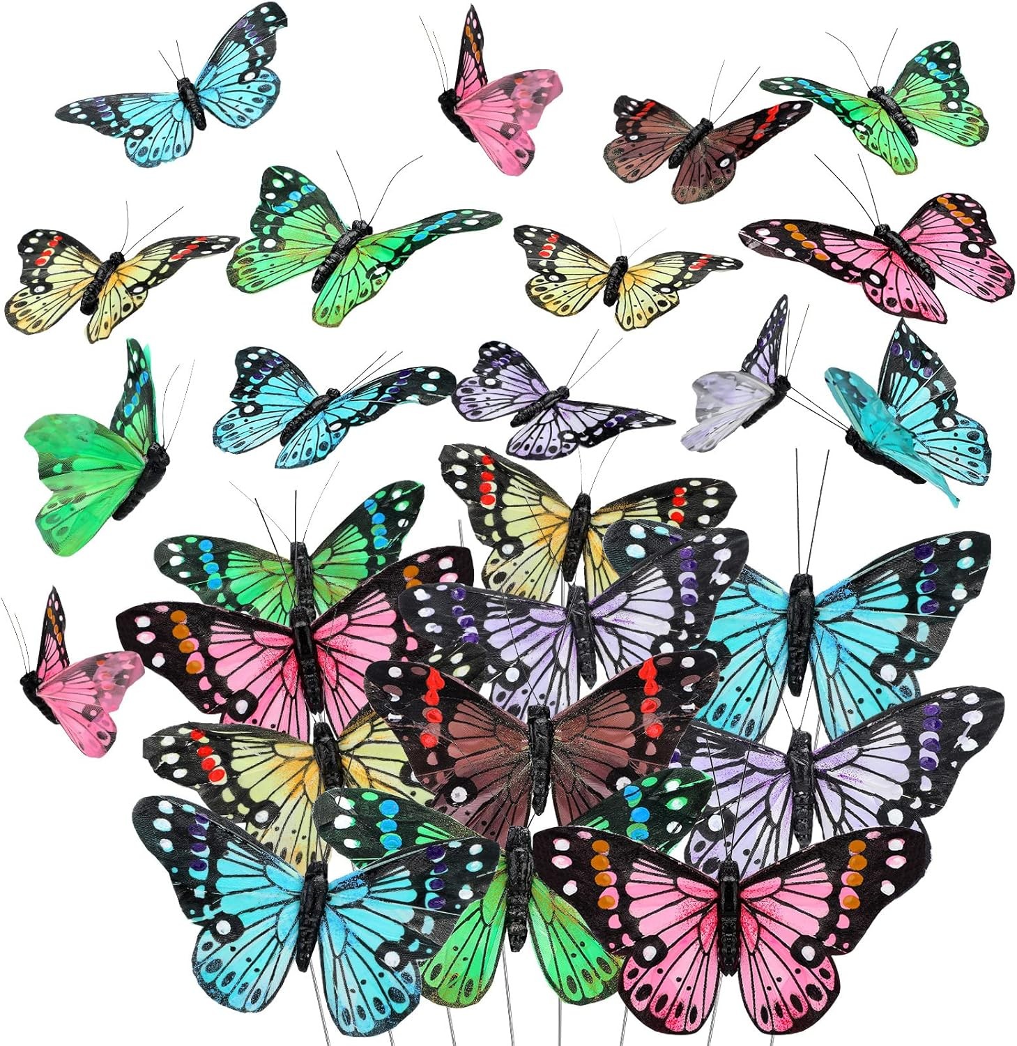 24 Pcs Monarch Butterfly Decorations 4 Size Artificial Monarch Feather Fake B…