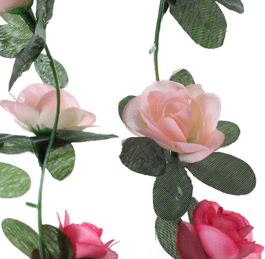 8Pcs 66FT Pink Flower Garland, Artificial Rose Floral Vines Fake Hanging Spring