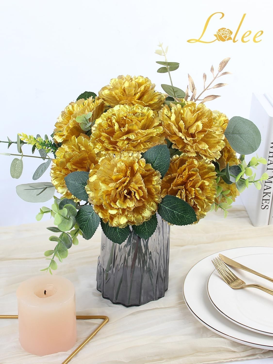 108pcs Carnation Head Flowers with Stem – Gold Artificial Flowers Carnations …
