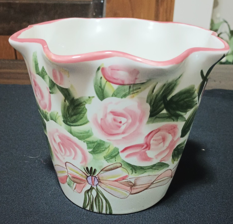 Teleflora, Planter / Vase, Rose Pattern, 5.5 in. tall, With Fluted Edge.