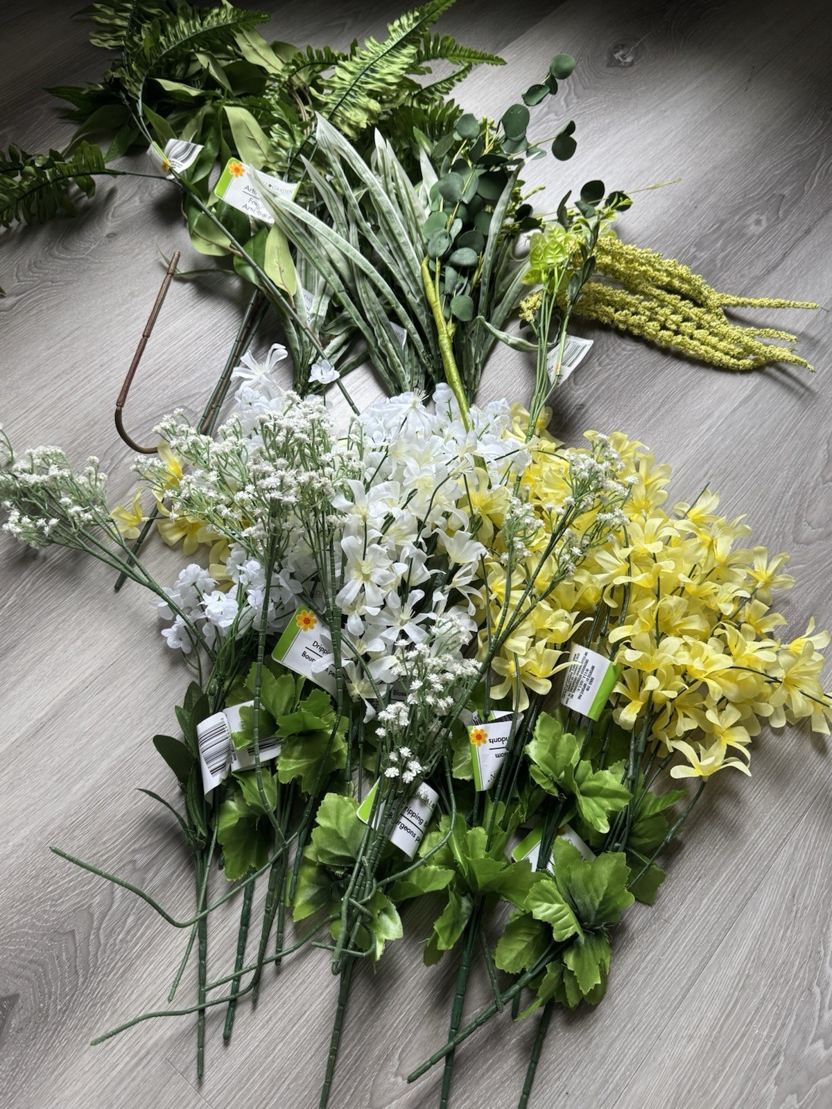 30 faux Yellow, Green and White Artificial Floral Arrangements