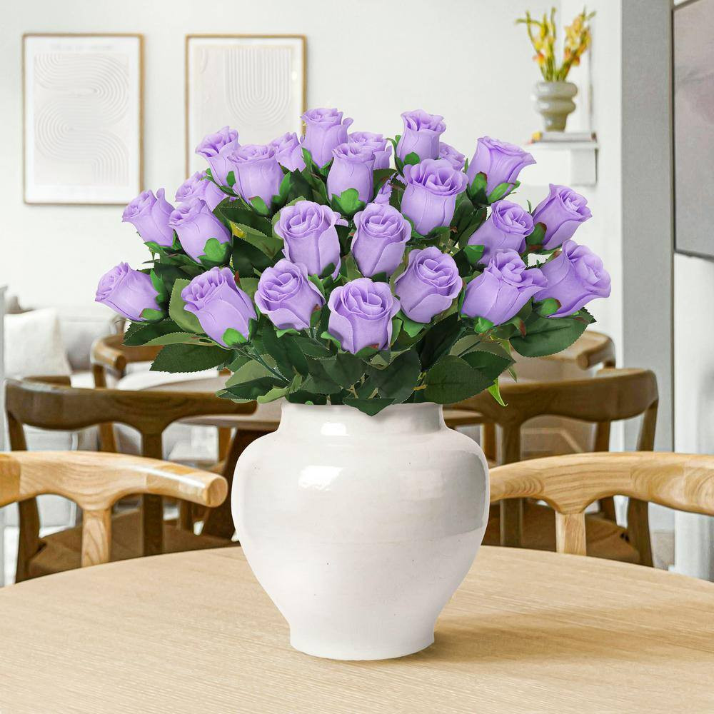 19.5 In. Lavender Artificial Rose Bud Flower Stem Bush Bouquet (Set of 2)