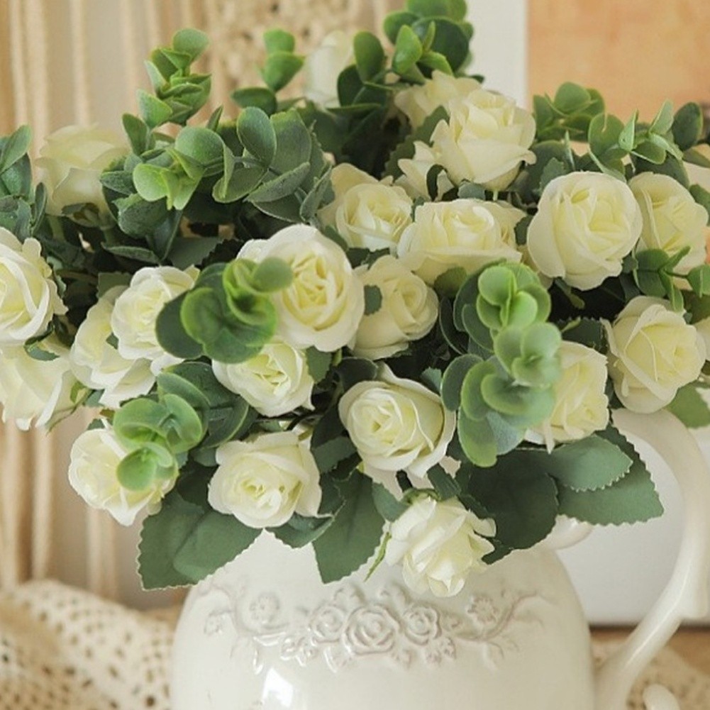 Silk Flower Bouquet Artificial Roses for Wedding Centerpiece Home Office Decor