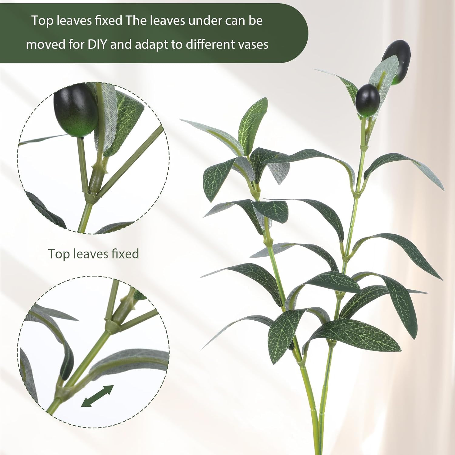 5Pcs Faux Olive Leaves Stems, 11 Inch Olive Branches Artificial Tree Tabletop Gr