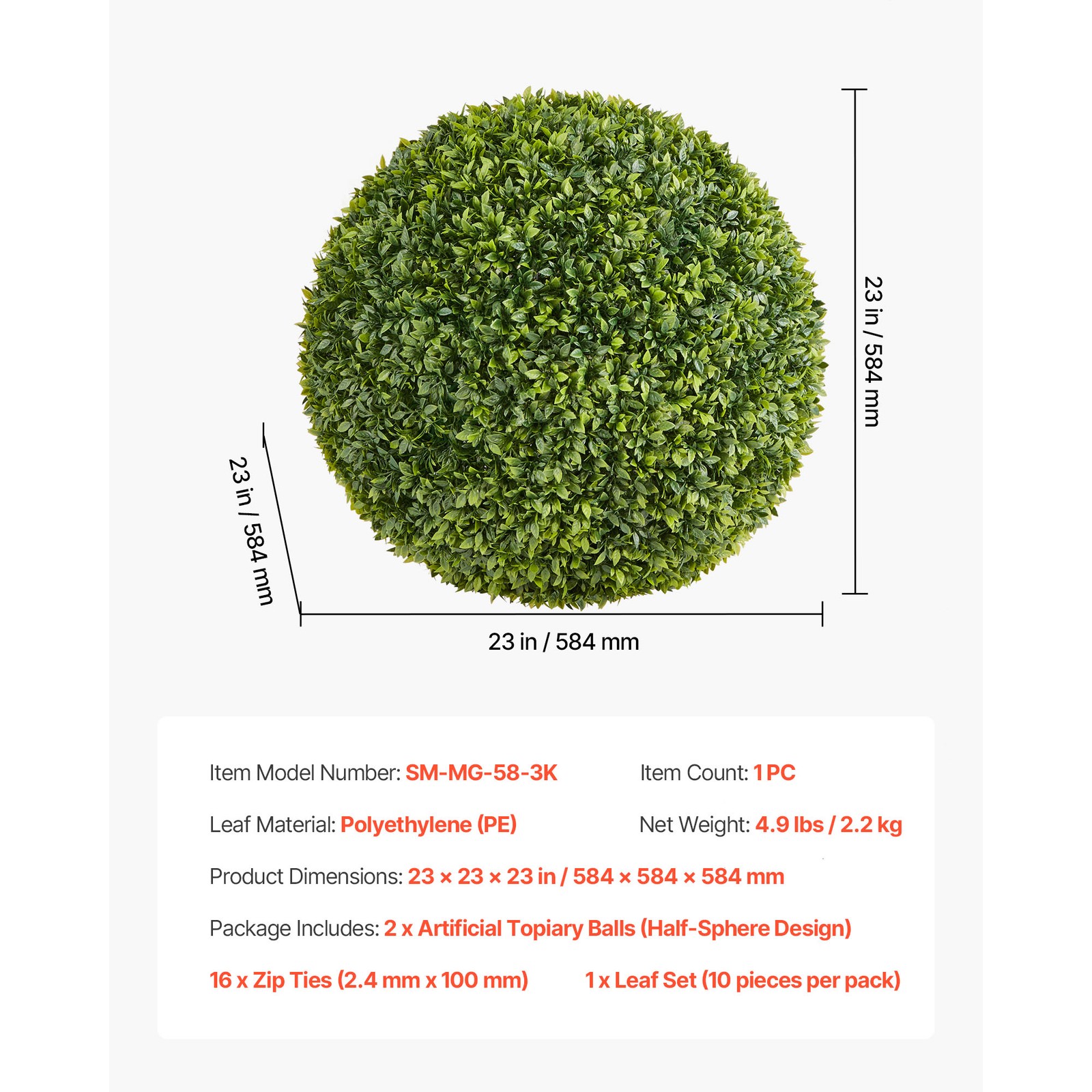 Uimoso 23-Inch Artificial Boxwood Ball for Home, Garden, and Event Decoration