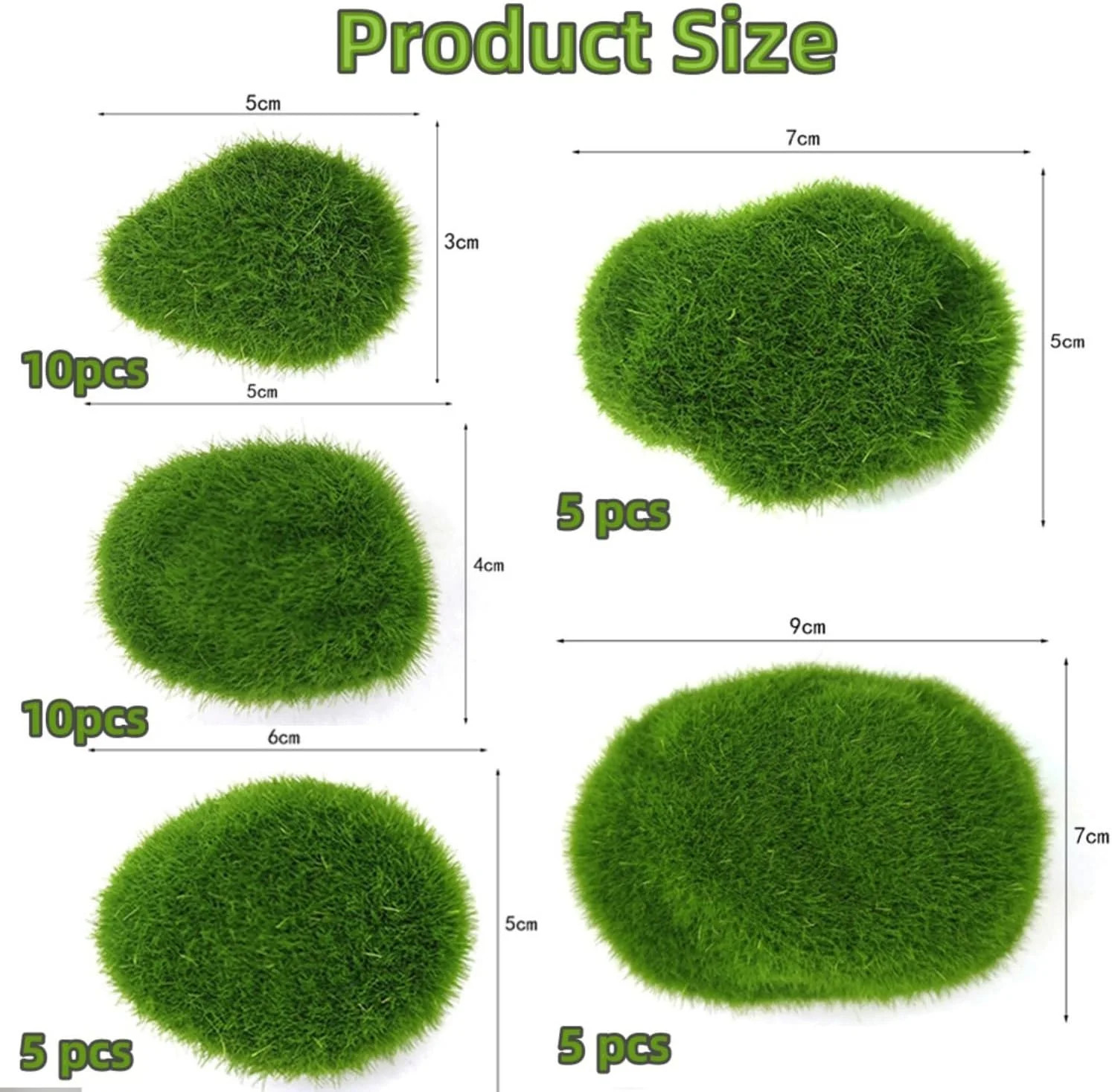 Artificial Moss Rocks Decorative, 35 Pcs Green Moss Balls, 5 Sizes, F