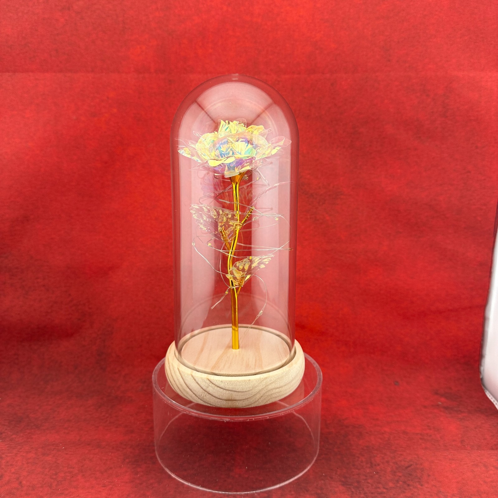 “ENCHANTED ROSE” FOIL FLOWER ENCASED IN A GLASS DOME WITH LED FAIRY LIGHTS