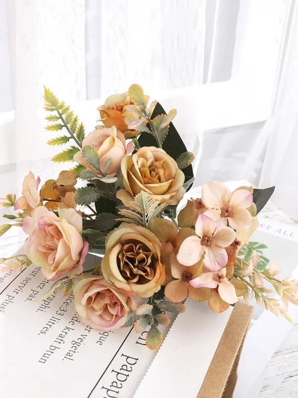 Home Decor Roses Autumn Artificial Flowers Silk Peony Hydrangea Big Bride