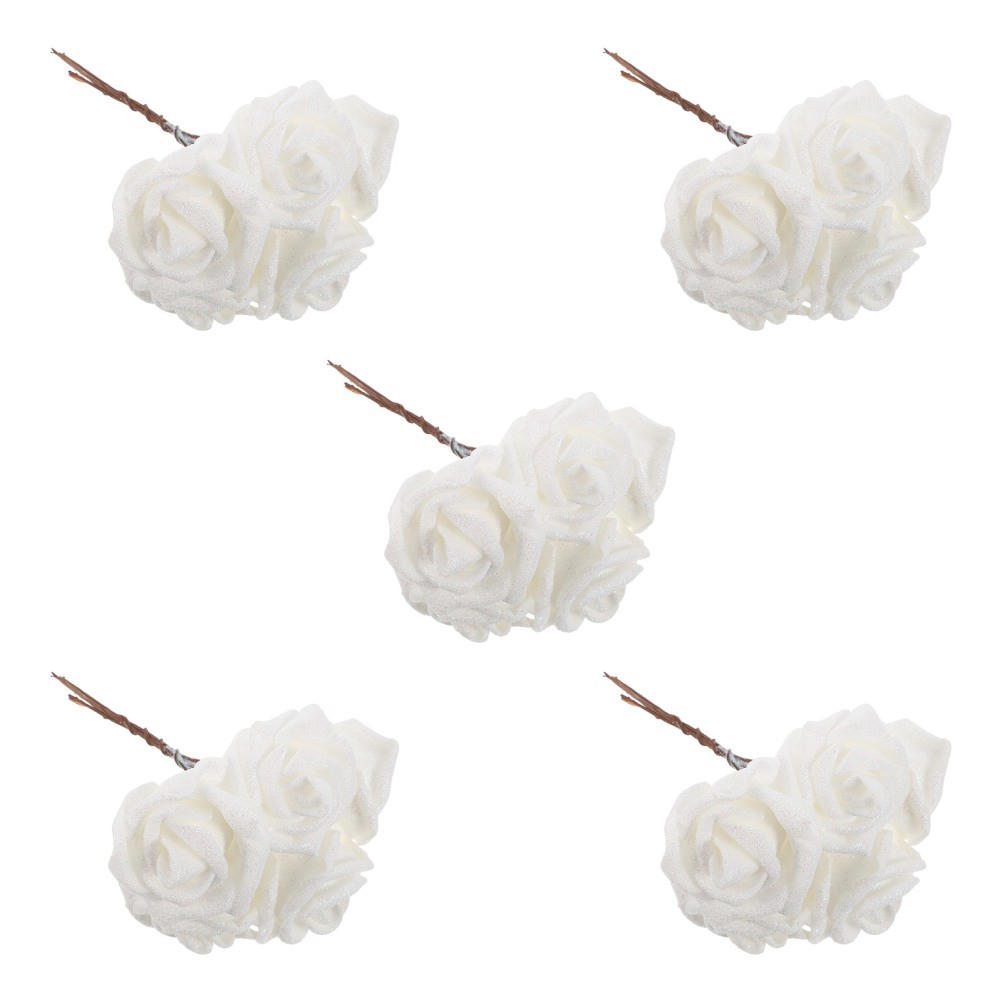 25 PCS Glitter White Rose Fake Flower Roses Artificial Wedding Flowers