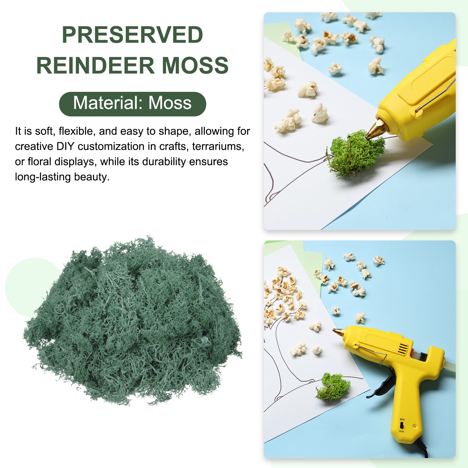 7.8oz Preserved Reindeer Moss, Grass Green Decorative Artificial Fake Moss