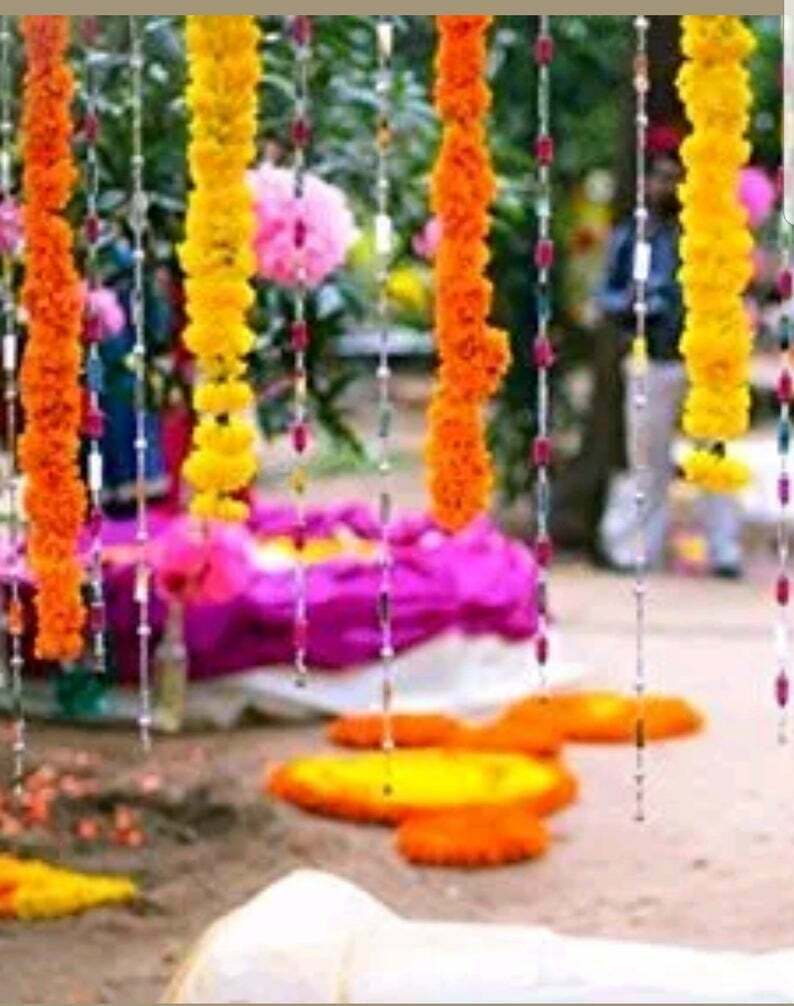 50 Pc Set Indian wedding mehndi party decorative floral plastic marigold garland