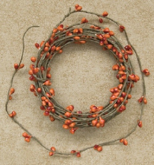 NEW Primitive Pip Berry String Garland PUMPKIN ORANGE 18 Feet Long Floral Crafts