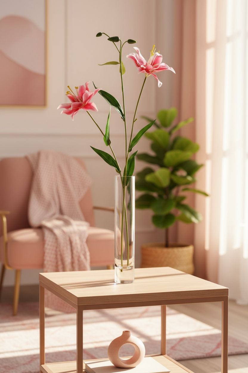 Luxury Artificial Hot Pink Lily Stem 27 Inch | Faux Asiatic Lily with Buds | Sym