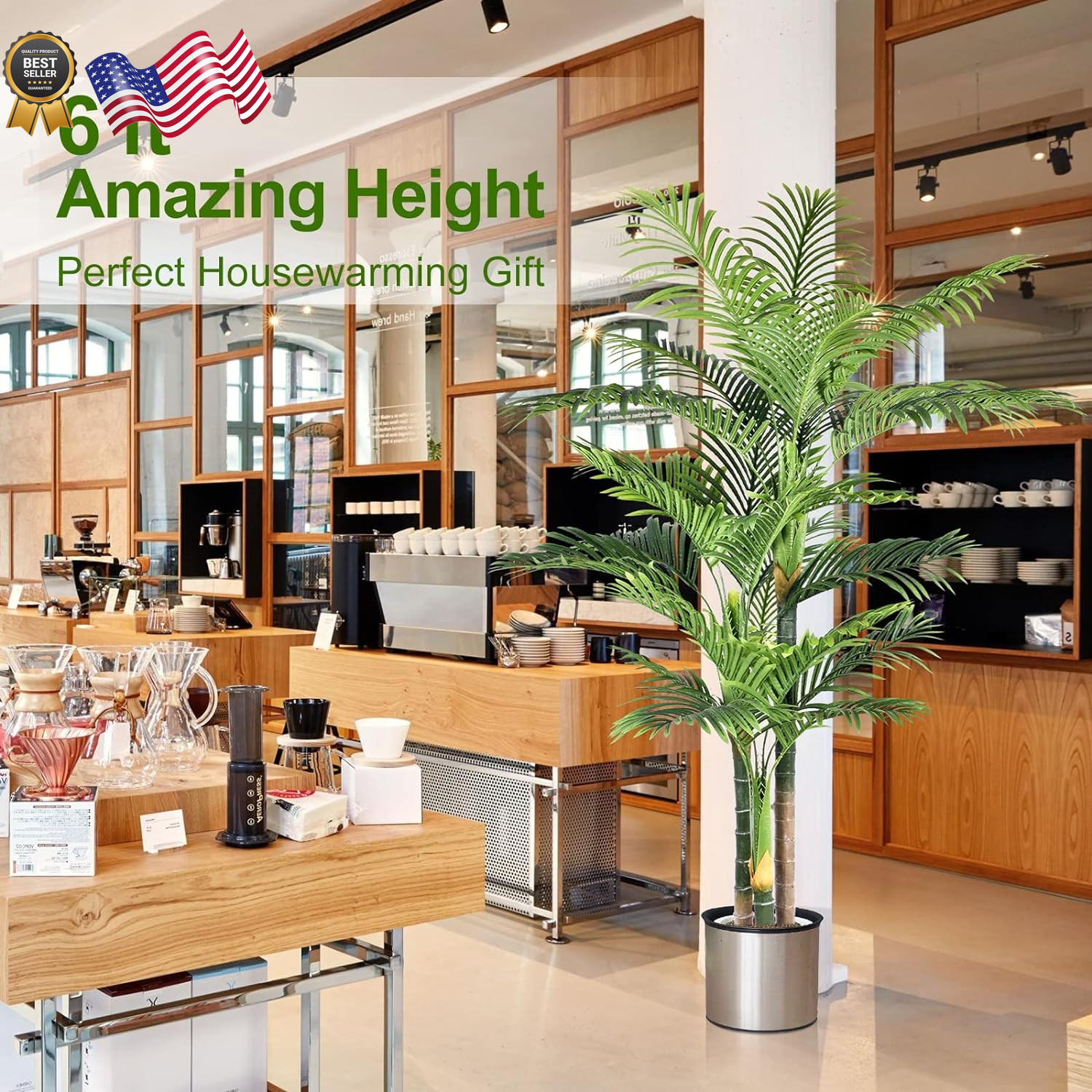 6Ft Tall Triple Golden Cane Palm Artificial Tree Large Tropical Palm Tree UV Res