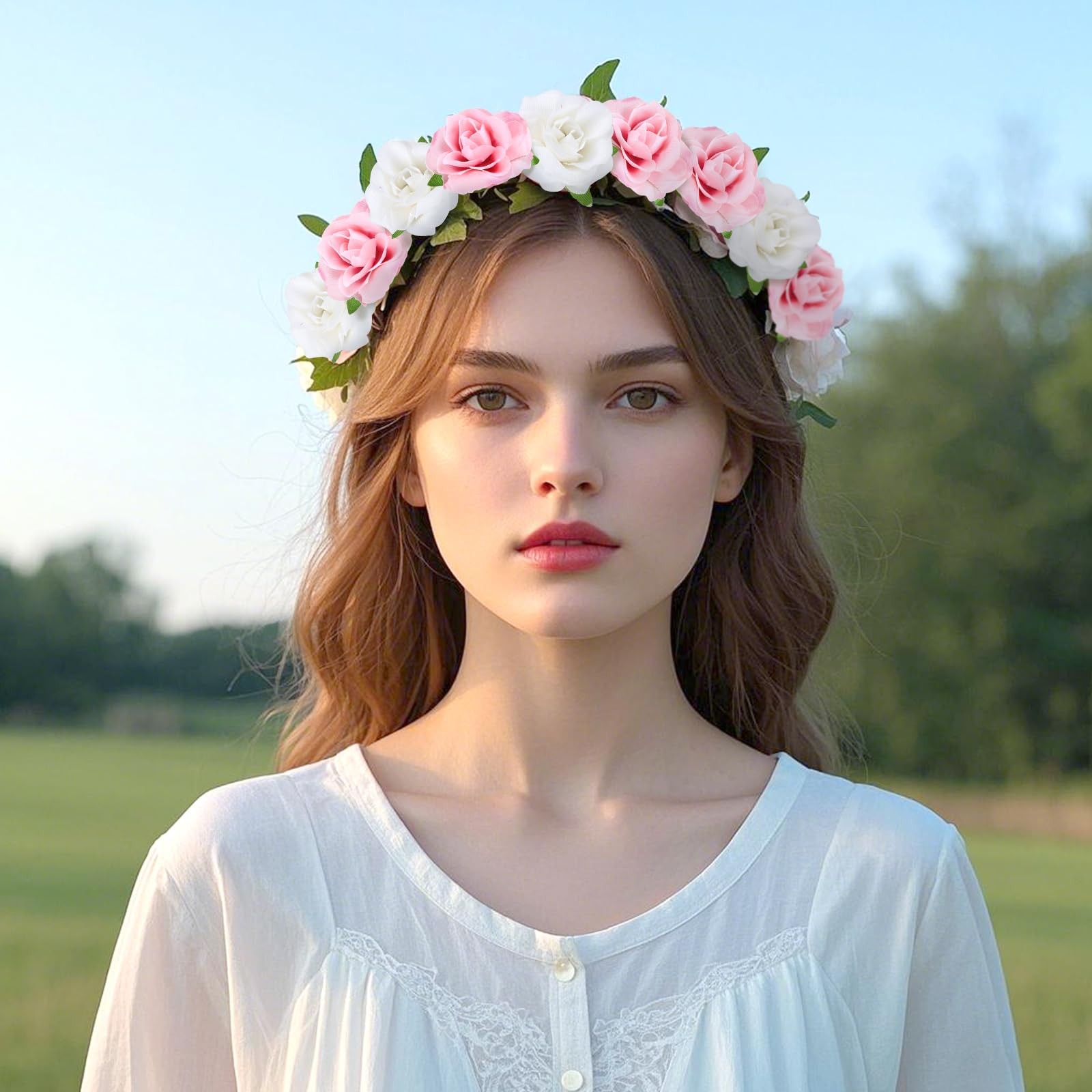 Yinsun 50pcs Mini Roses, 1.57″ Silk Artificial Flower Heads, Pink and White | Sm