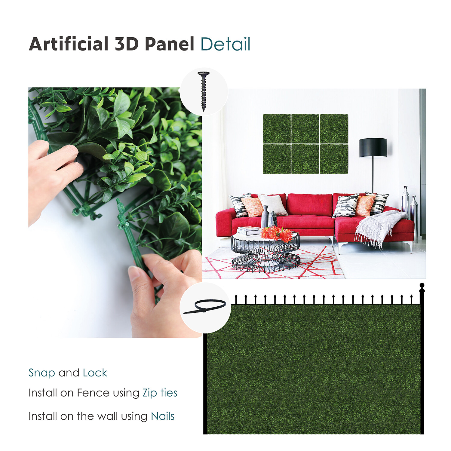 20″x20″ Artificial Faux 3D Mixed Panel Leaf Privacy Fence Screen Decor Hedge #5