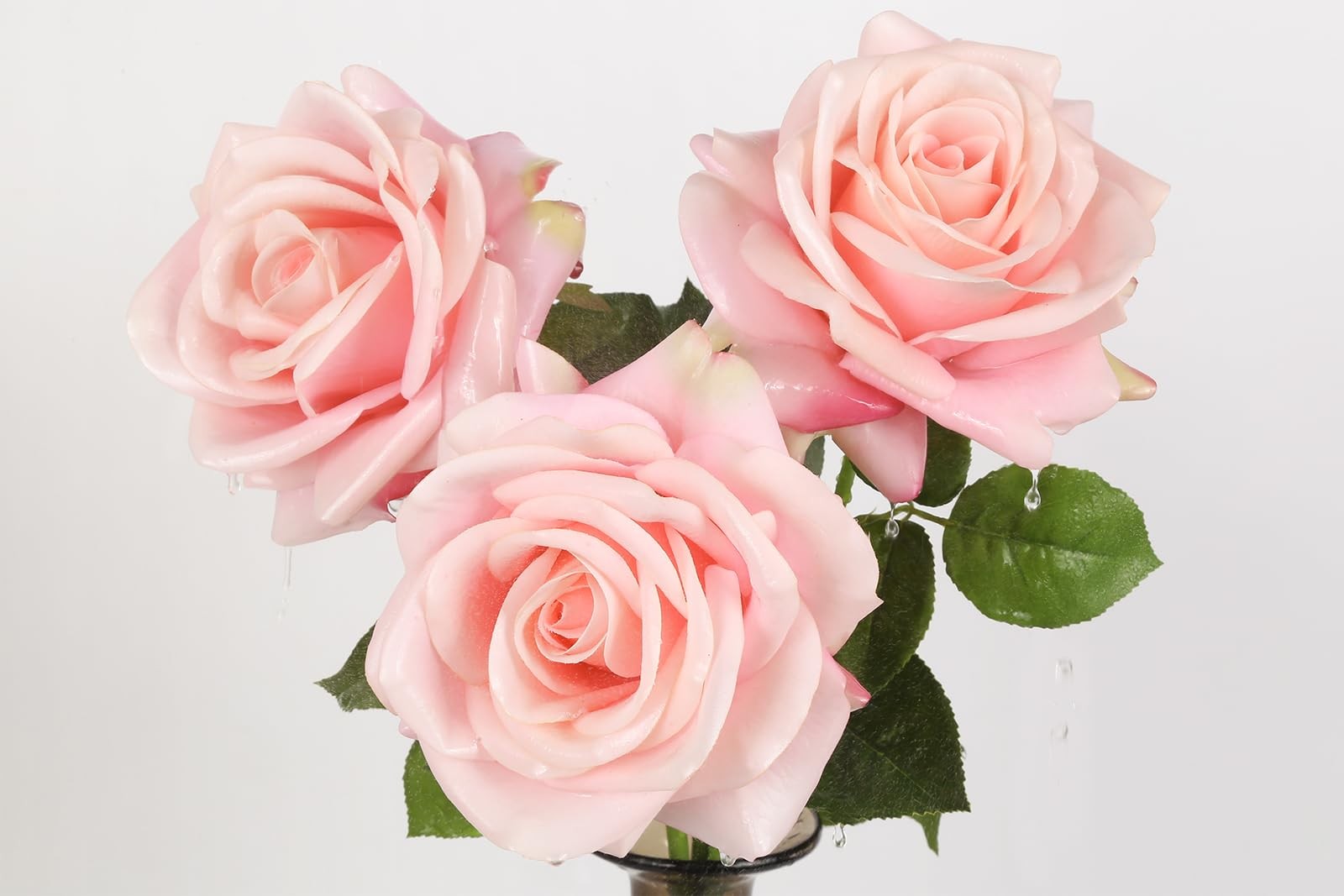 Real Touch Pink Rose Artificial Flowers 3Pcs Latex Faux Roses with Long Stem …
