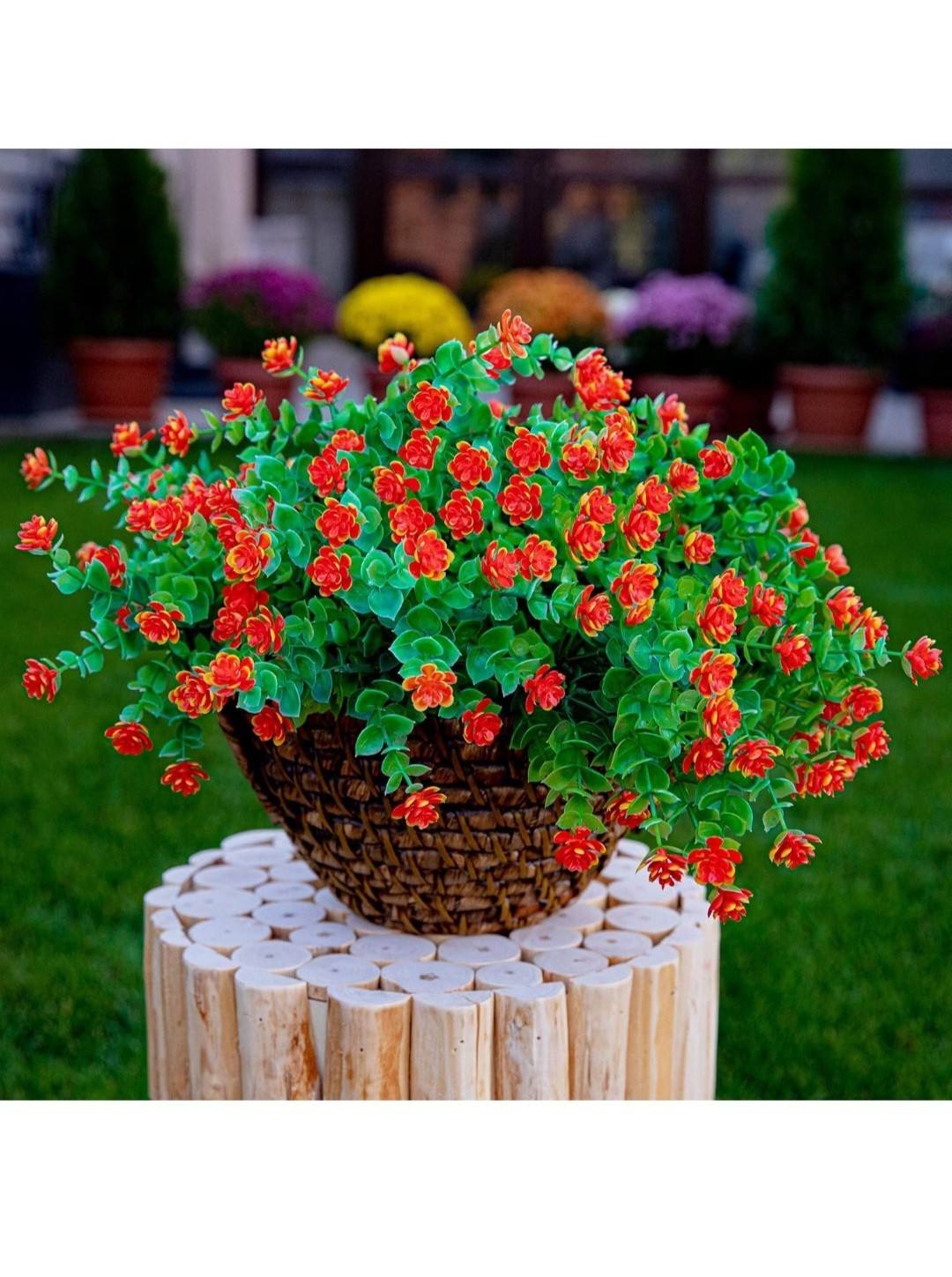 12 Bundles Artificial Fall Flowers – Fake Mums Home Decor UV Resistant Orange