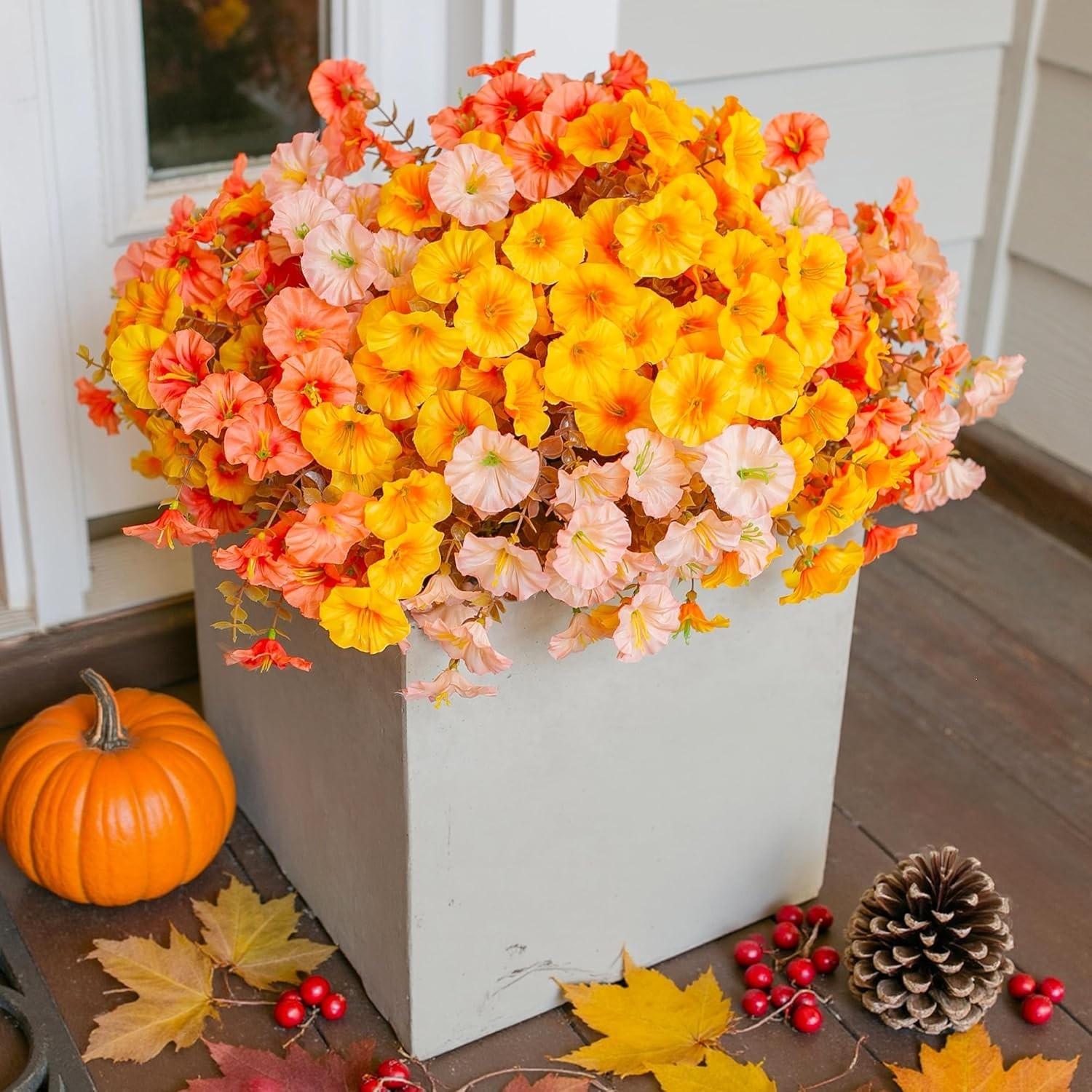 Fake Mums Fall Artificial Flowers Plants for Outdoors Autumn Decoration, 12