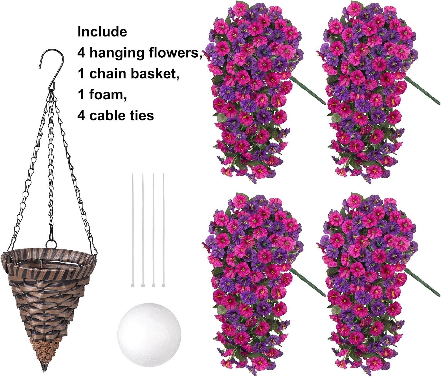 Vibrant Faux Silk Morning Glory Hanging Basket – Realistic & Weatherproof Out…
