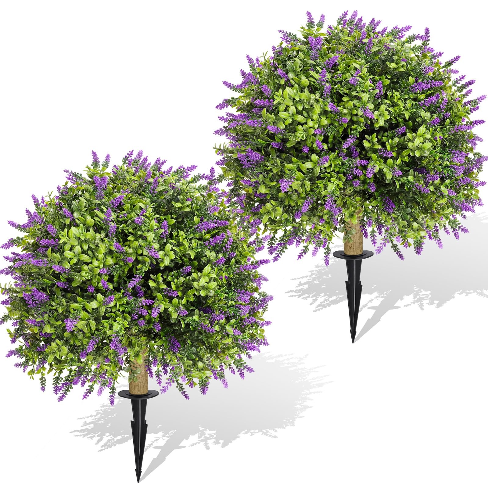 Set of 2 Artificial Lavender Topiary with Spike,Fake Plants Boxwood Balls Gre…