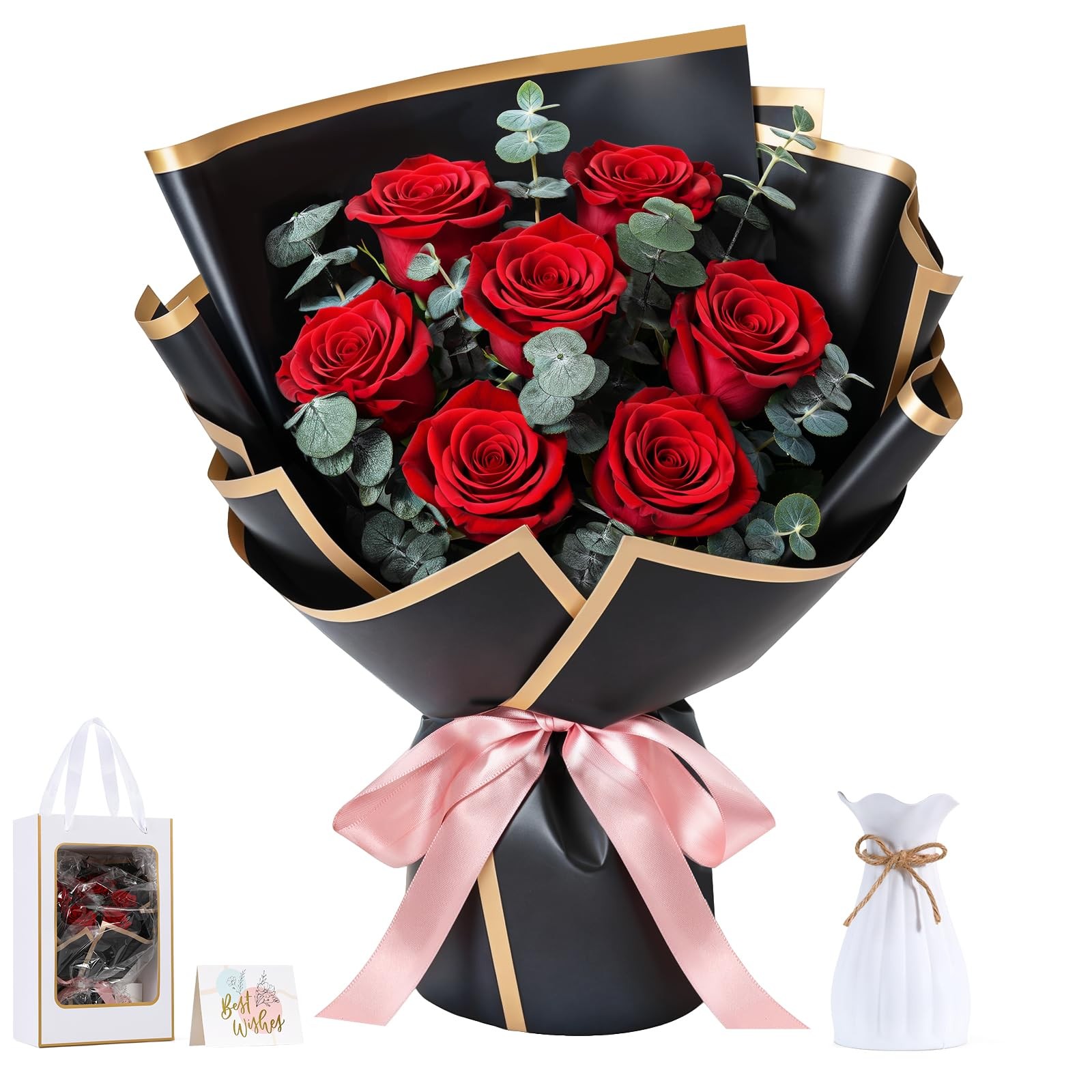 Flower for Delivery, Preserved Flowers Bouquet, Red Roses Bouquet, Real LongL…