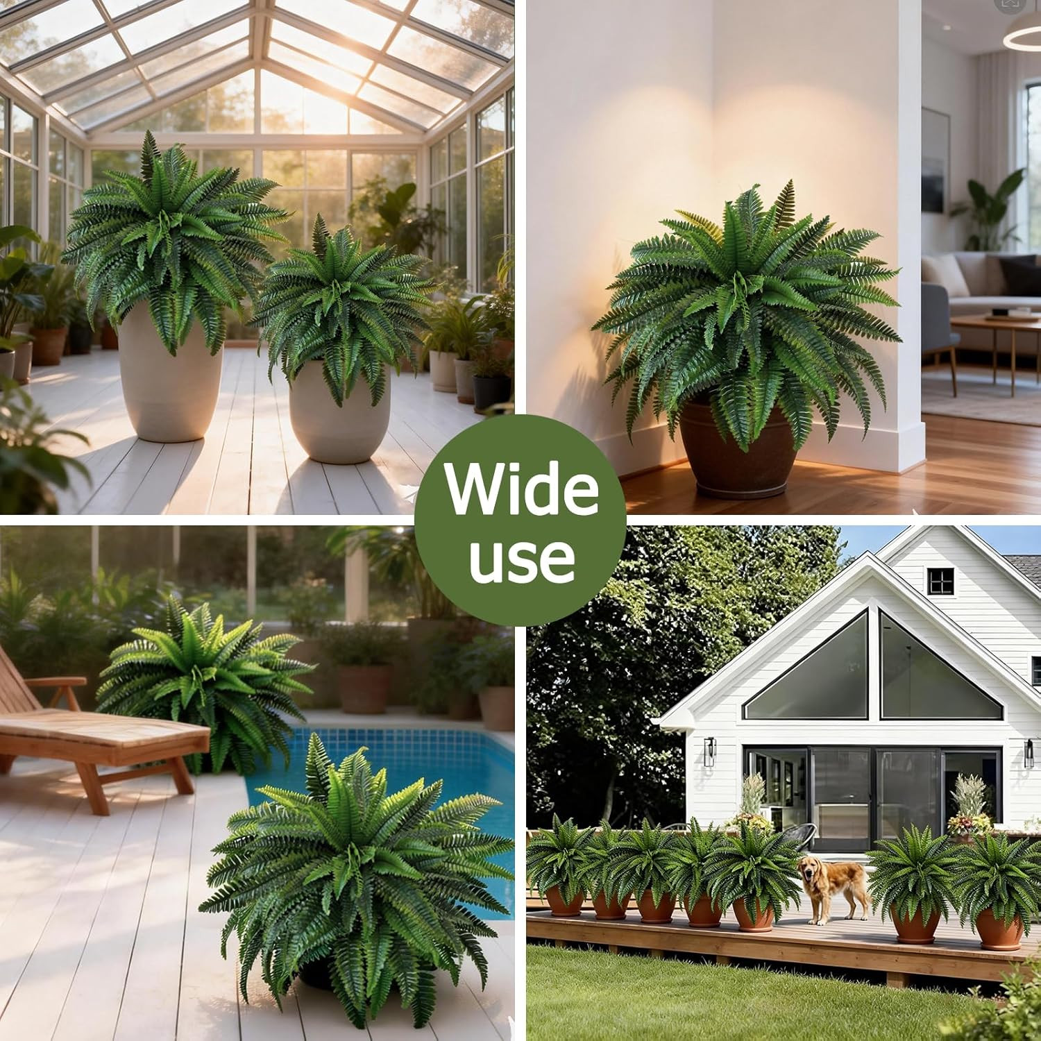 Artificial Boston Fern Bush- 2 Packs Large Artificial Ferns for Outdoors & Indoo