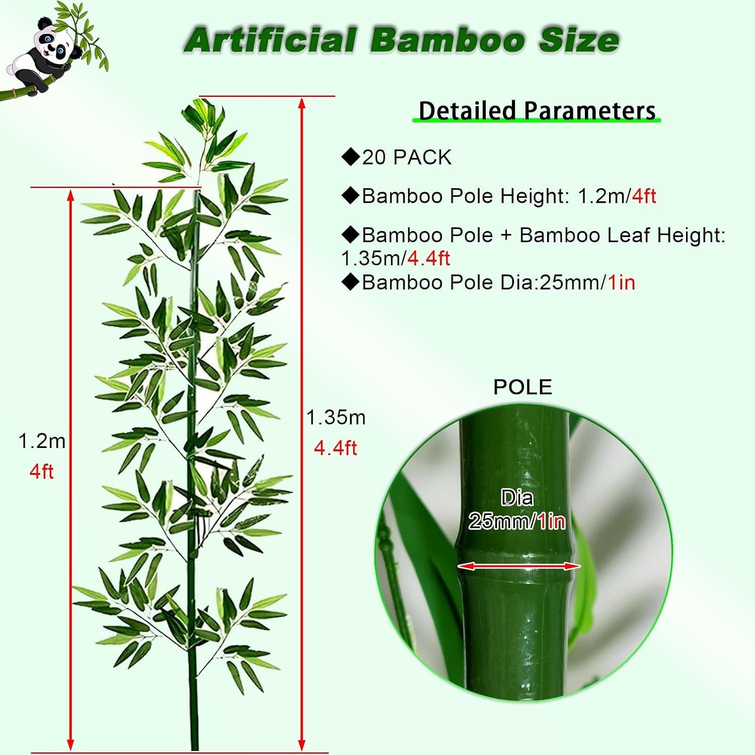 4FT Artificial Green Bamboo Decorative Plant Faux Outdoor Artificial Bamboo
