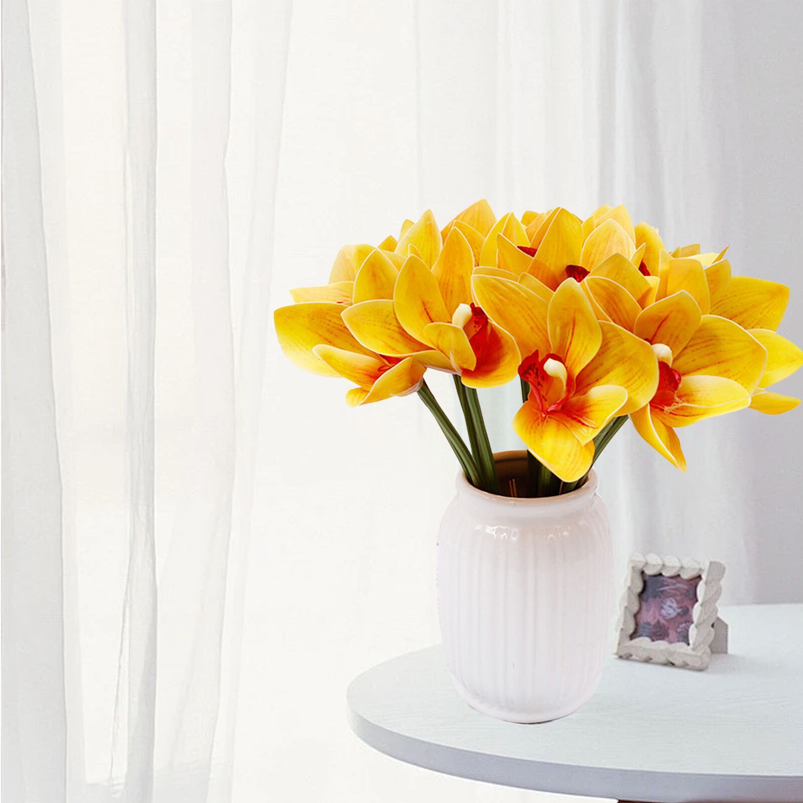 6 Stem Faux Orchid Decor 3D Printed Silk Flowers Iron Wire Stem Orchid Floral