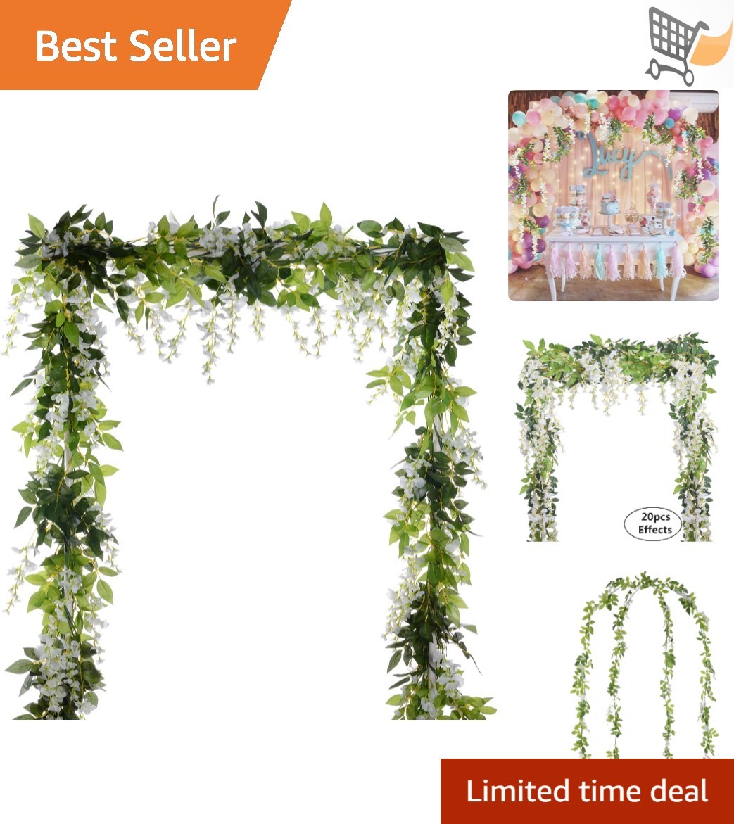 Artificial Wisteria Garland Silk Flowers 6.6Ft 4-Pack Wedding Garden Decor