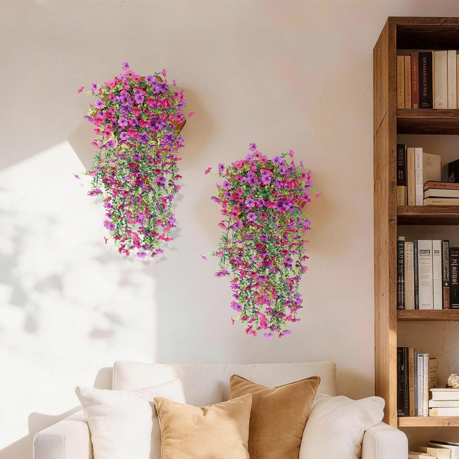 Artificial Hanging Flowers for Outdoors Faux Plants Spring Porch Decor, 2 Pcs