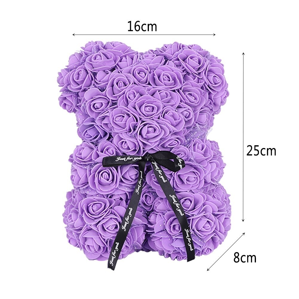 2023 Purple Rose Flower Teddy Bear with Gift Box (25cm) Valentines & Birthday