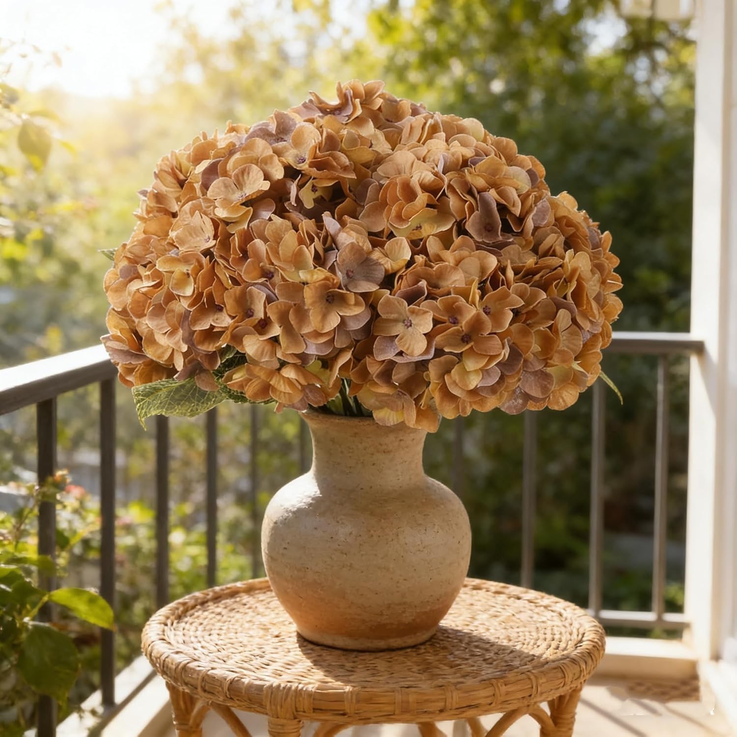 2 Bouquets Faux Hydrangea Flowers Vintage Artificial Silk Hydrangeas Coffee