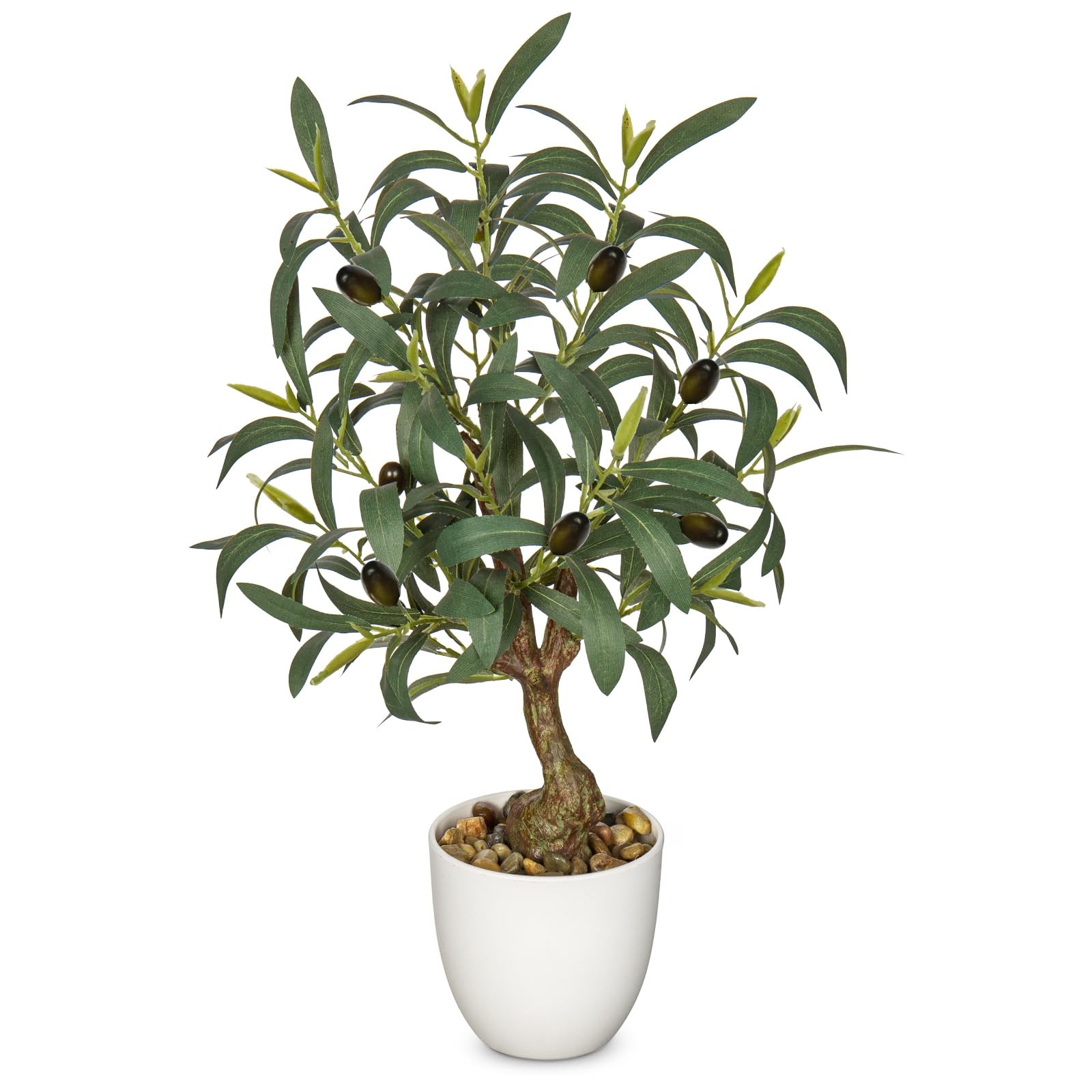 18 Inch Artificial Fake Olive Tree Indoor White Pot Faux Greenery Home Decor