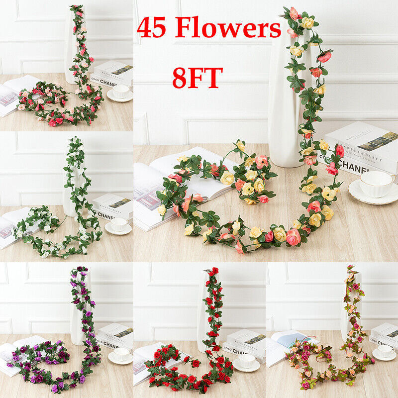 45 Flowers 8Ft Artificial Flower Rose Fake Hanging Garland Party Wedding Decor