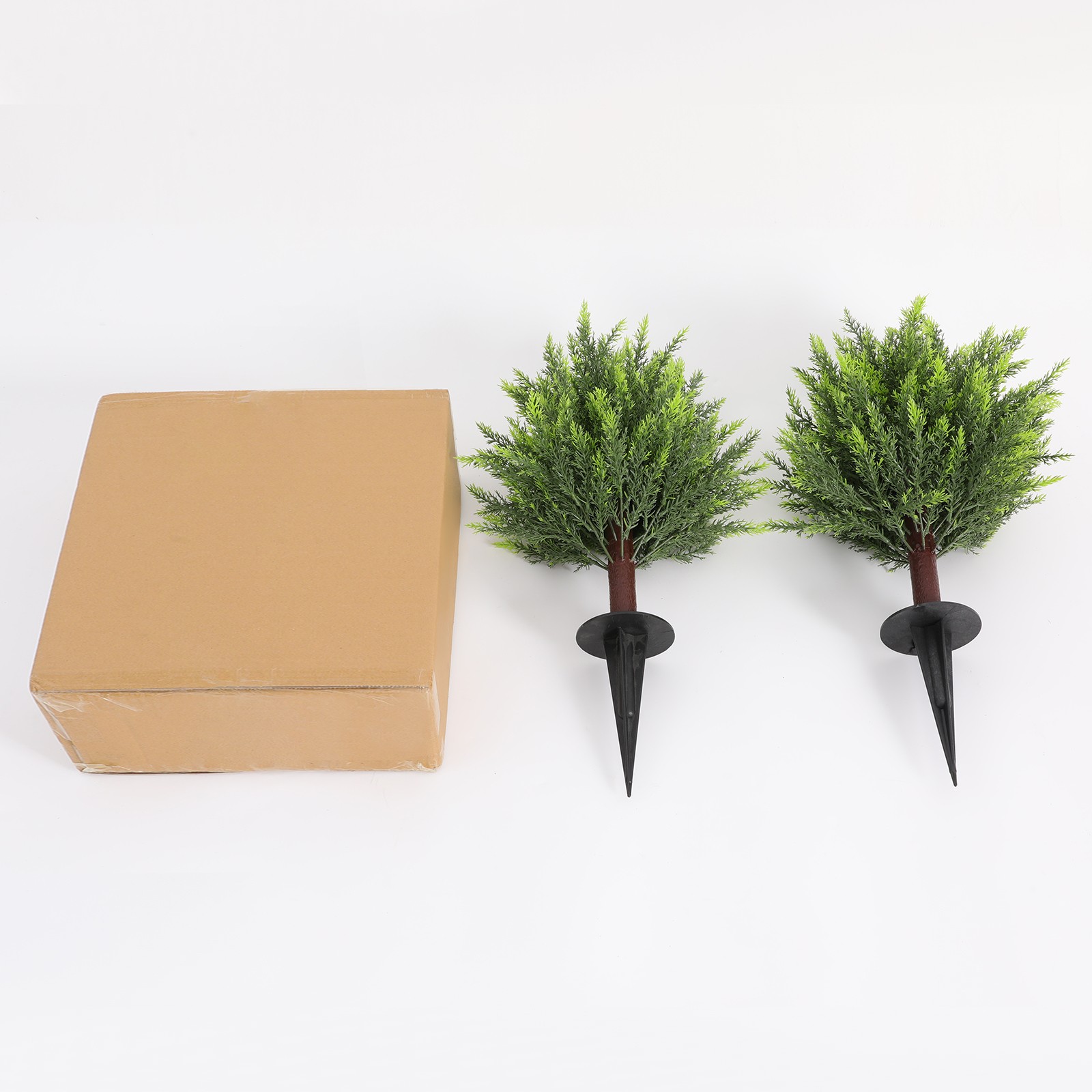 2 pcs 19x16x26.5in Faux Evergreen Trees Shrubs Artificial Plants w/ Ground Spike