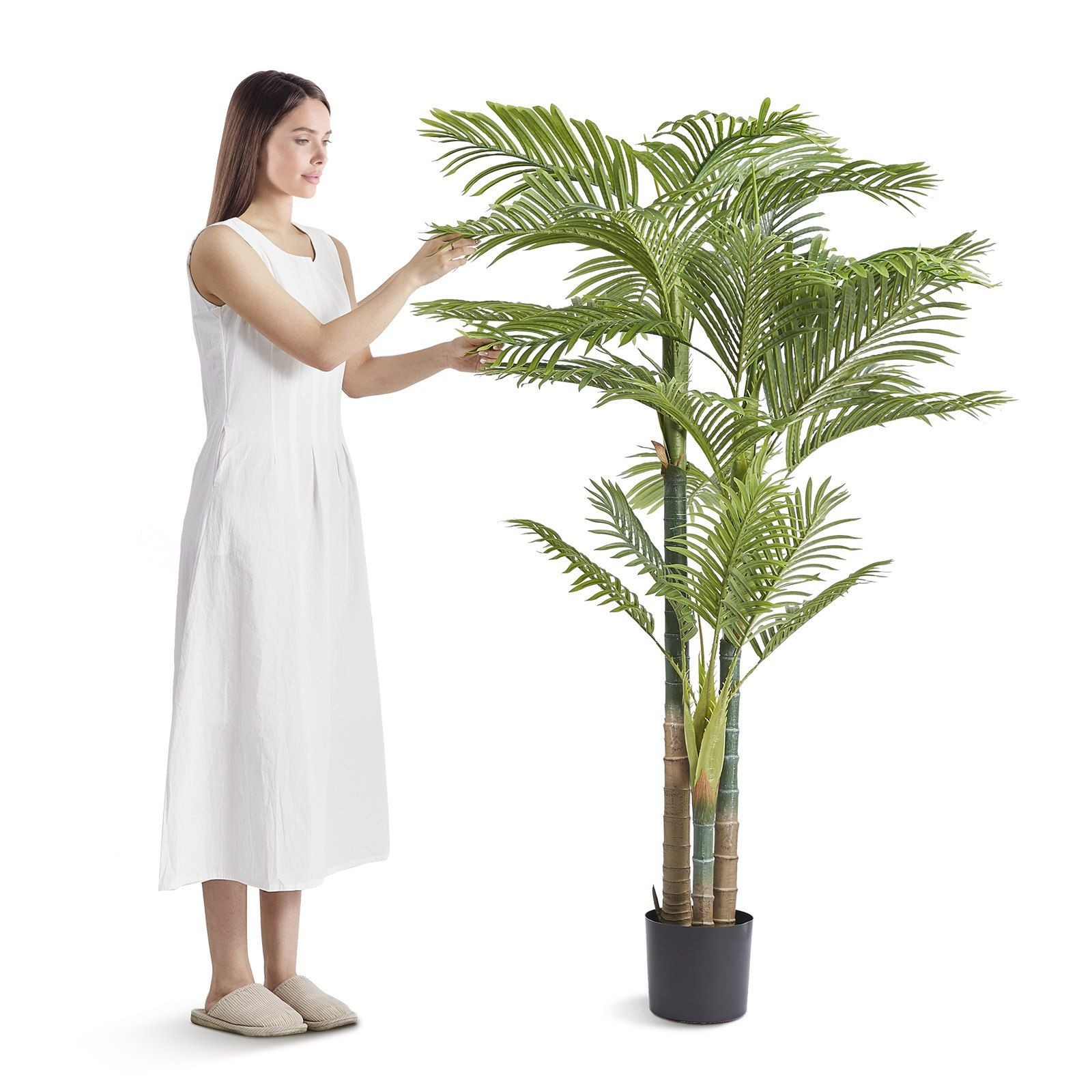 6.5ft Synthetic Gold Cane Palm Plant Bendable Branches Realistic Details