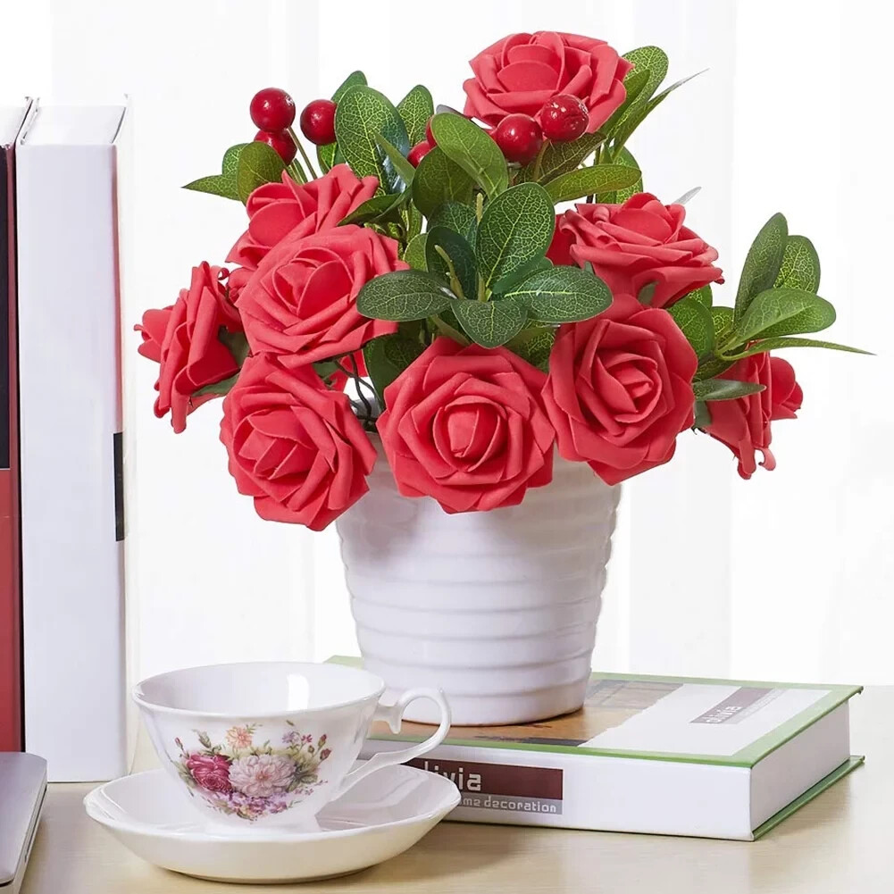 30 Pcs Realistic Foam Artificial Rose Flower Decorations Red