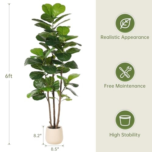 Fiddle Leaf Fig Tree Artificial with Tall Exquisite Planter | Faux Fiddle 6ft